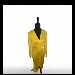 Amazon Metallic Gold Wrap Long-Sleeve Dress